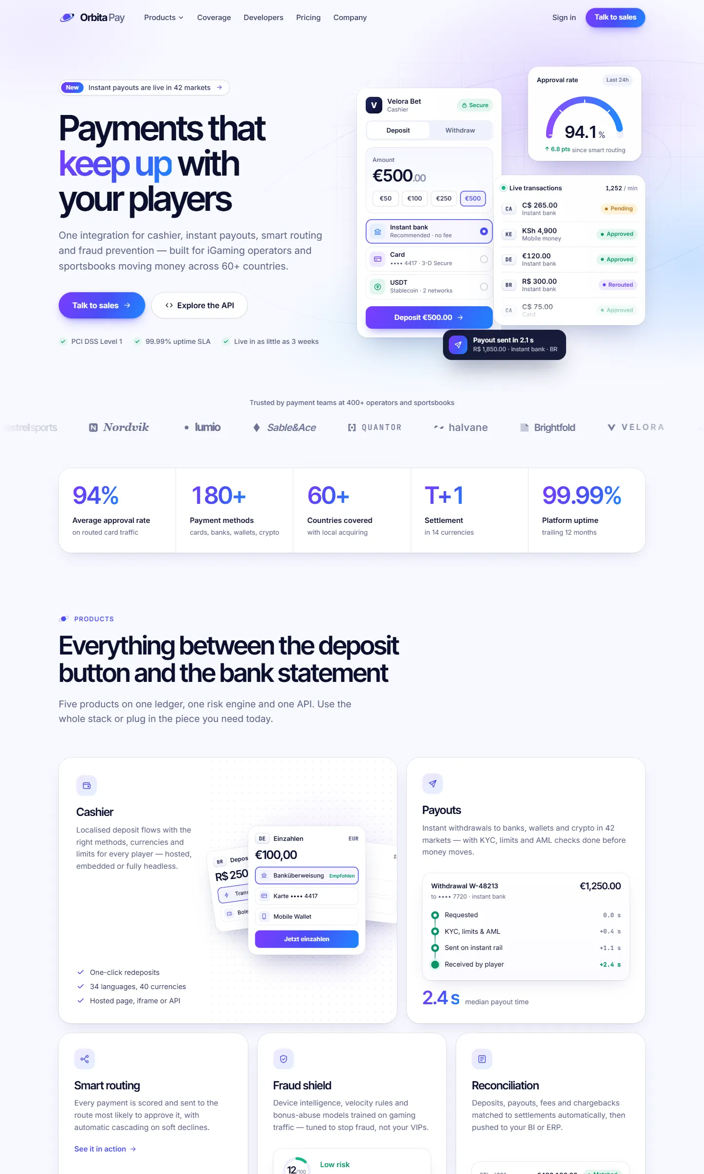 Orbita Pay — Payments Website — Payment infrastructure for iGaming merchants screenshot