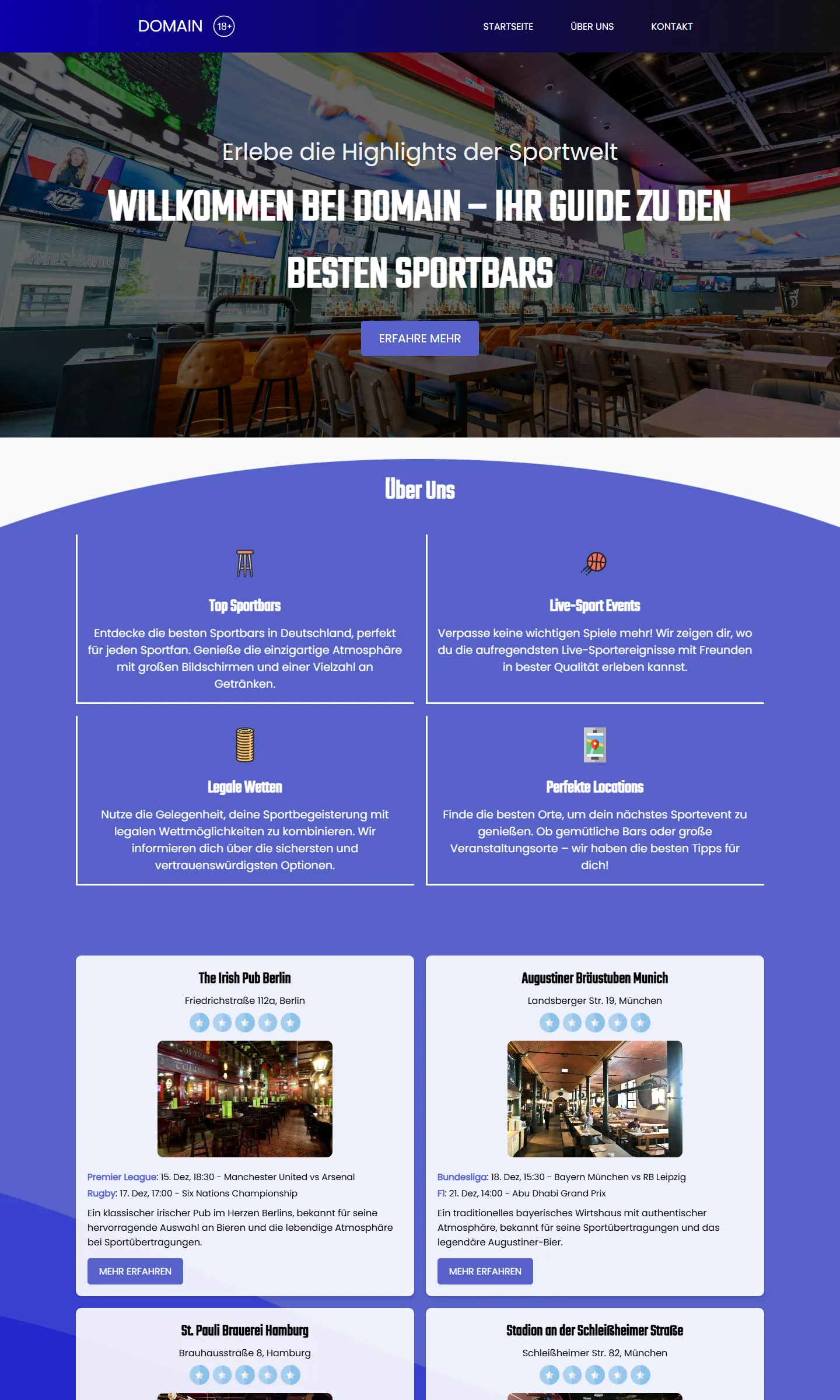 Sports Bars & Table Booking · DE — Sports bars screenshot