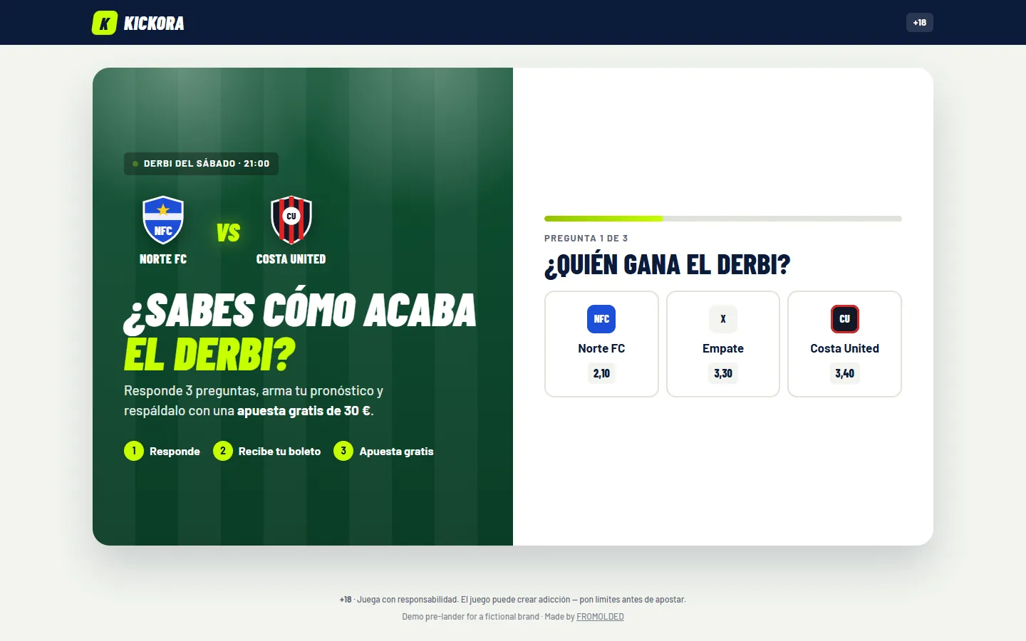 Match Prediction Quiz · ES — Sports betting (demo brand) screenshot