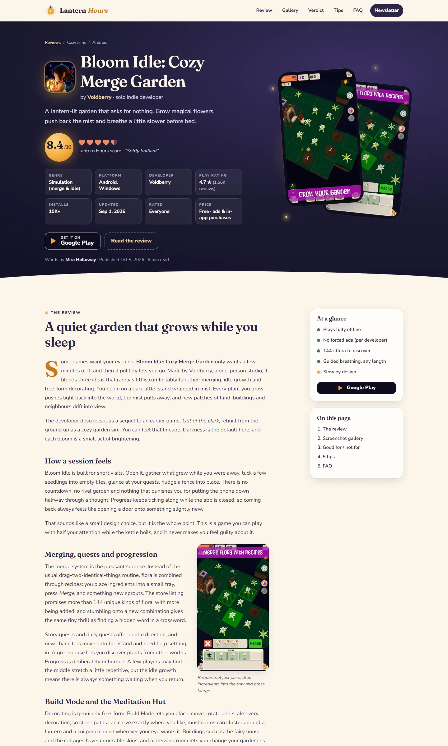 Lantern Hours — Cozy Game Review — Cozy game review site · Bloom Idle screenshot