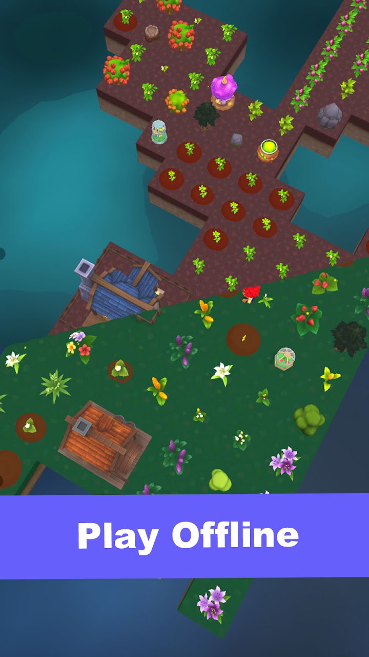 Winding island paths seen from above with a Play Offline banner