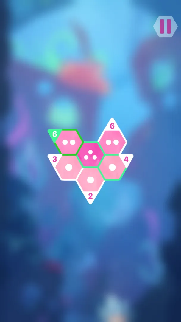 Pink hexagon puzzle in a blue cave