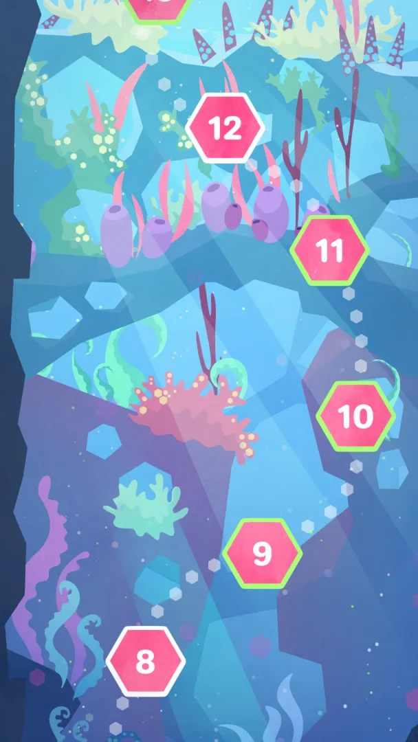 Coral reef level map with numbered stops 8 to 12