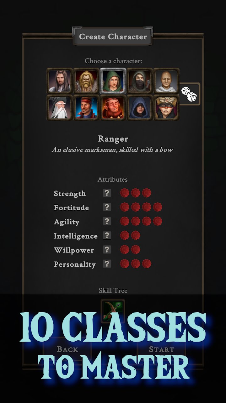 Character creation screen with portraits and attributes