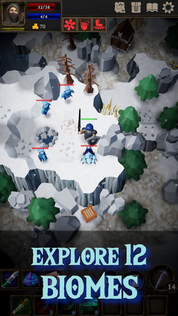 A snowy biome with bare trees and enemies